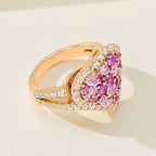925 Sterling Silver Heart Ring Rose Gold Plated Pink Purple Cubic Zirconia Pave