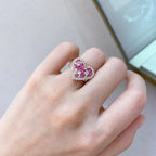 925 Sterling Silver Heart Ring Rose Gold Plated Pink Purple Cubic Zirconia Pave