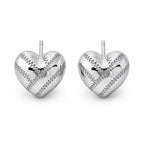 Heart Stud Earrings 925 Sterling Silver Baseball Stitch Design