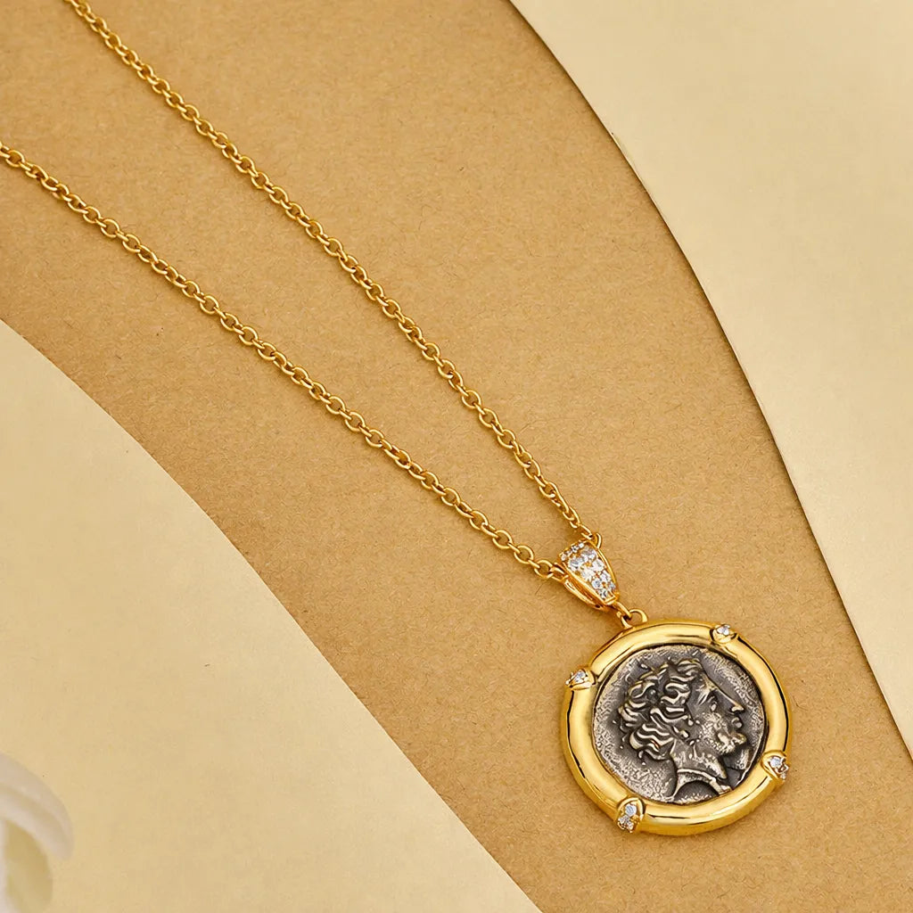 925 Sterling Silver Hera Framed Coin Pendant Necklace