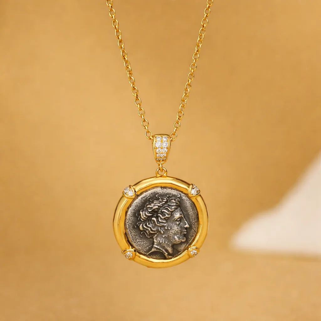 925 Sterling Silver Hera Framed Coin Pendant Necklace