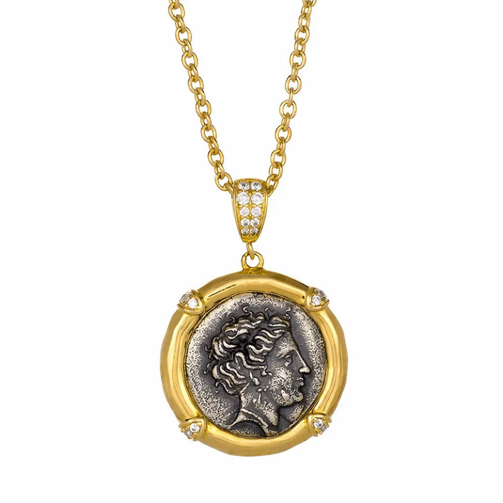 925 Sterling Silver Hera Framed Coin Pendant Necklace