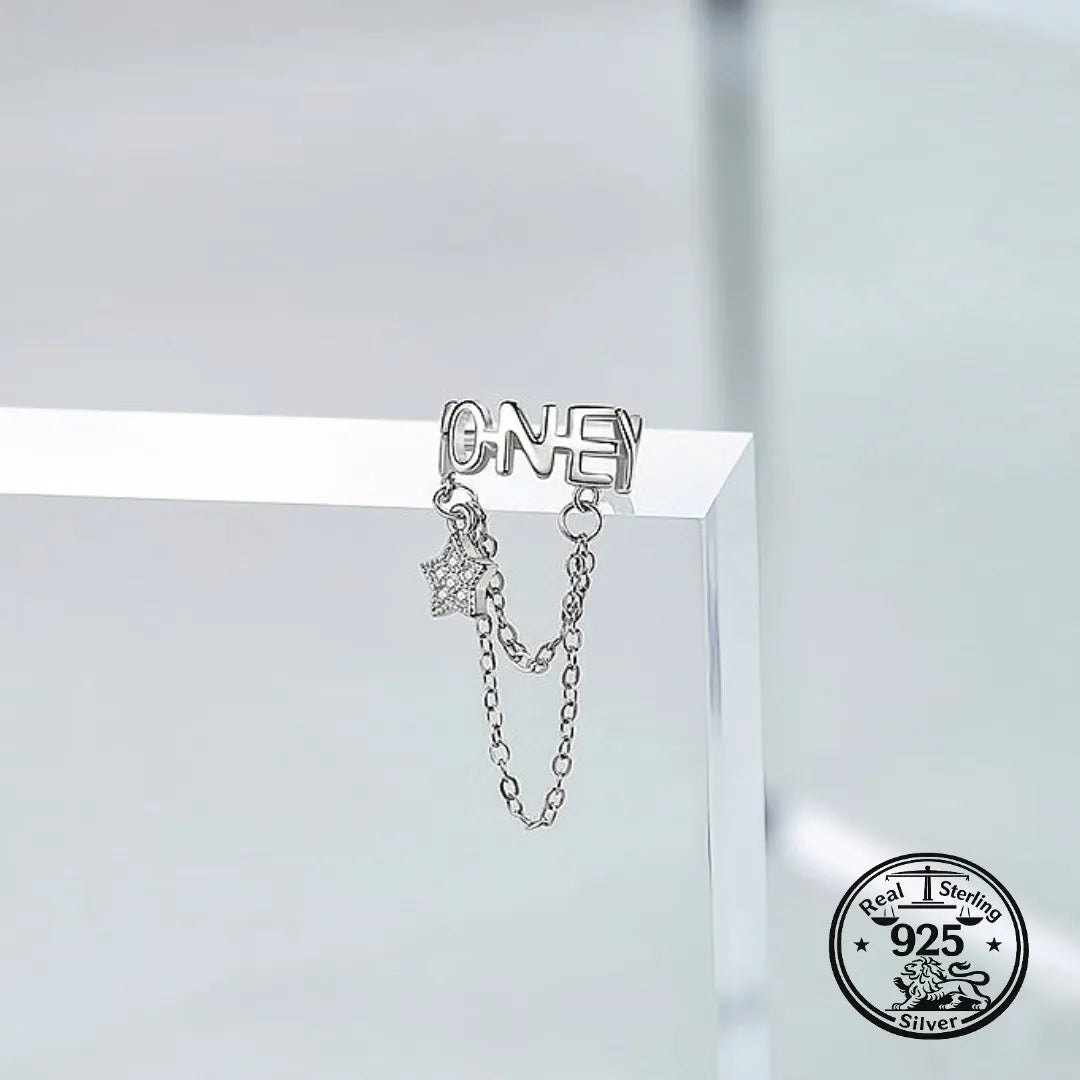Ear Cuff with Chain 925 Sterling Silver Honey Word