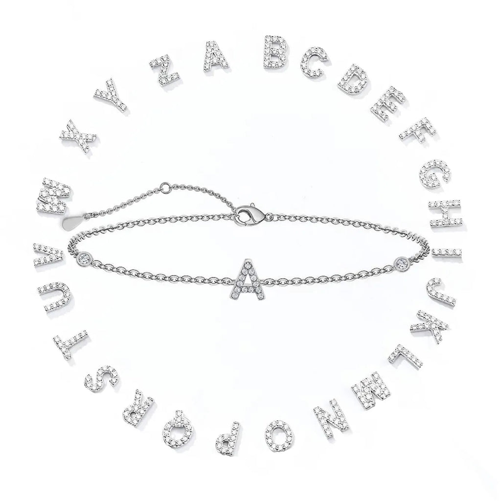 Initial Bracelet 925 Sterling Silver Adjustable Chain Bracelet