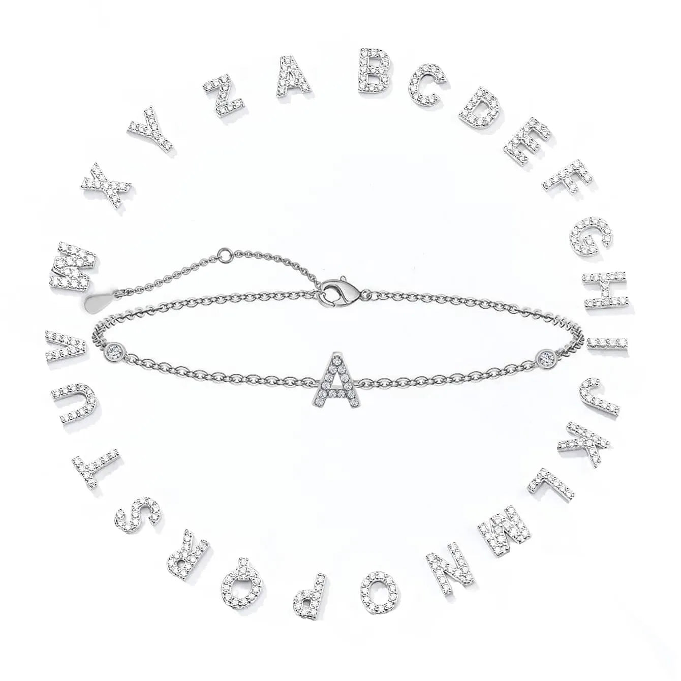 Initial Bracelet 925 Sterling Silver Adjustable Chain Bracelet