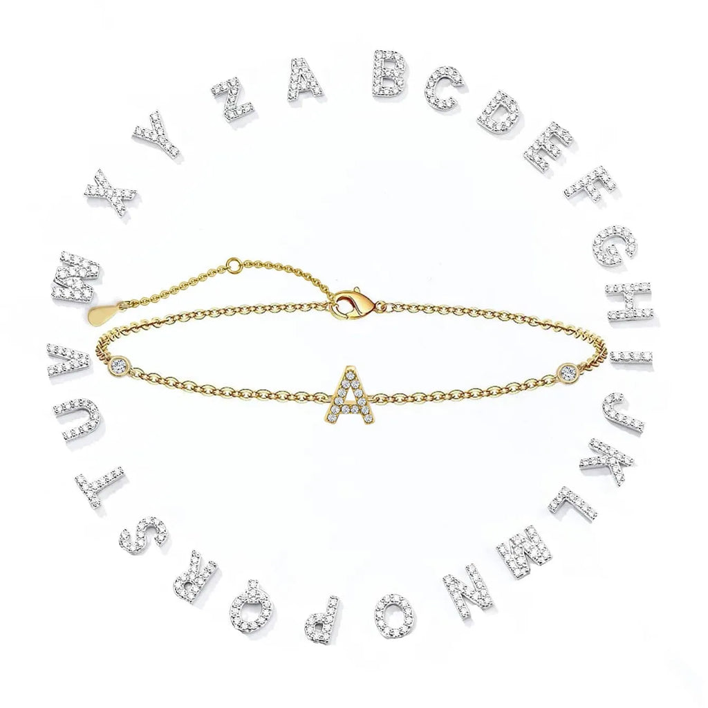 Initial Bracelet 925 Sterling Silver Adjustable Chain Bracelet