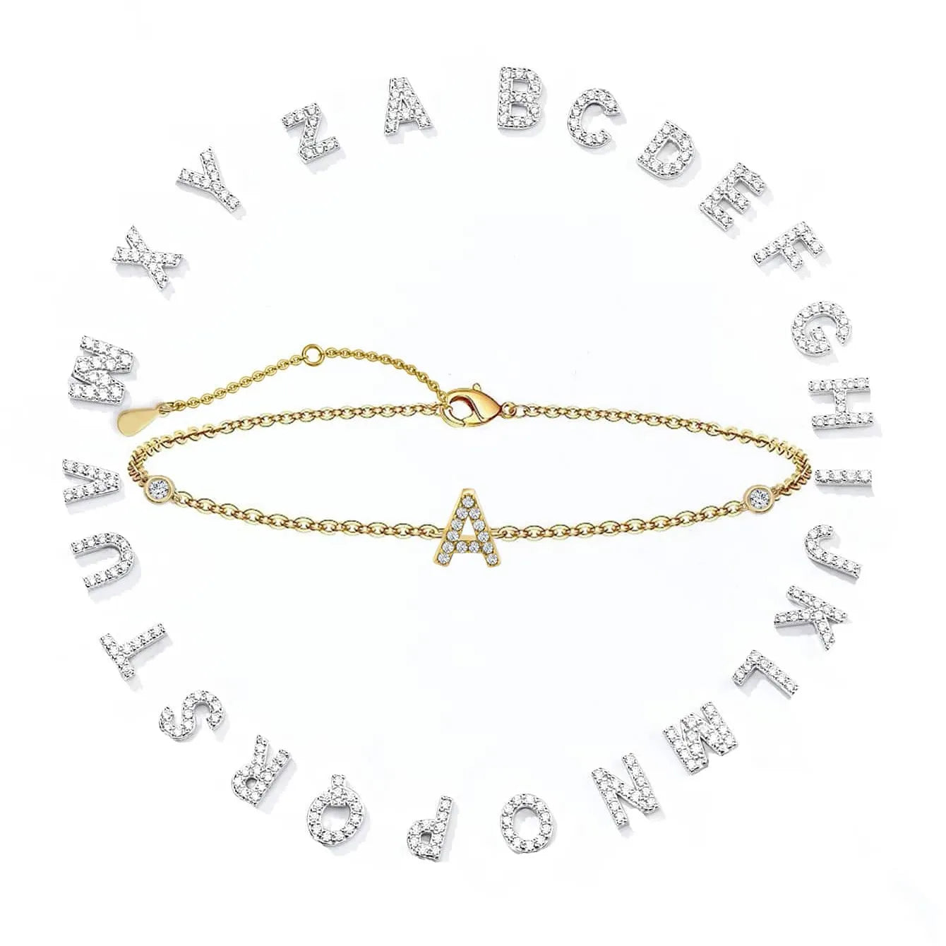 Initial Bracelet 925 Sterling Silver Adjustable Chain Bracelet