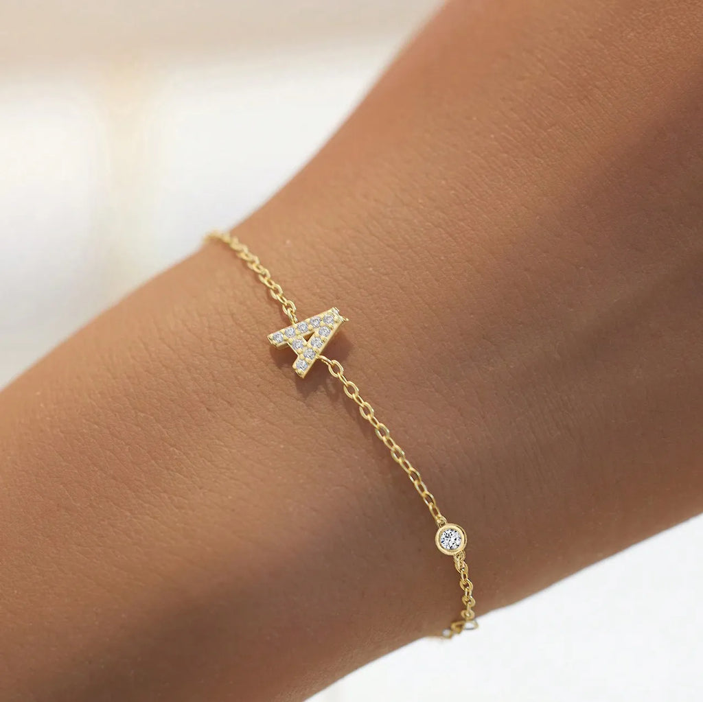 Initial Bracelet 925 Sterling Silver Adjustable Chain Bracelet