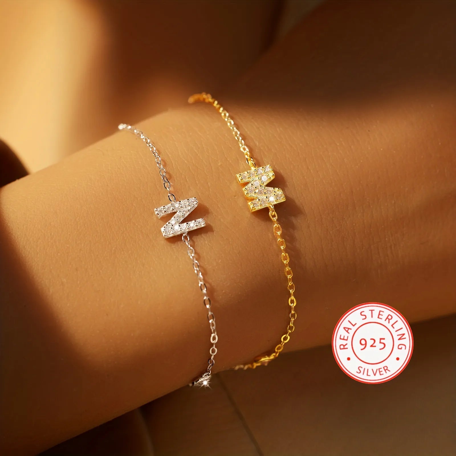 Initial Bracelet 925 Sterling Silver Adjustable Chain Bracelet