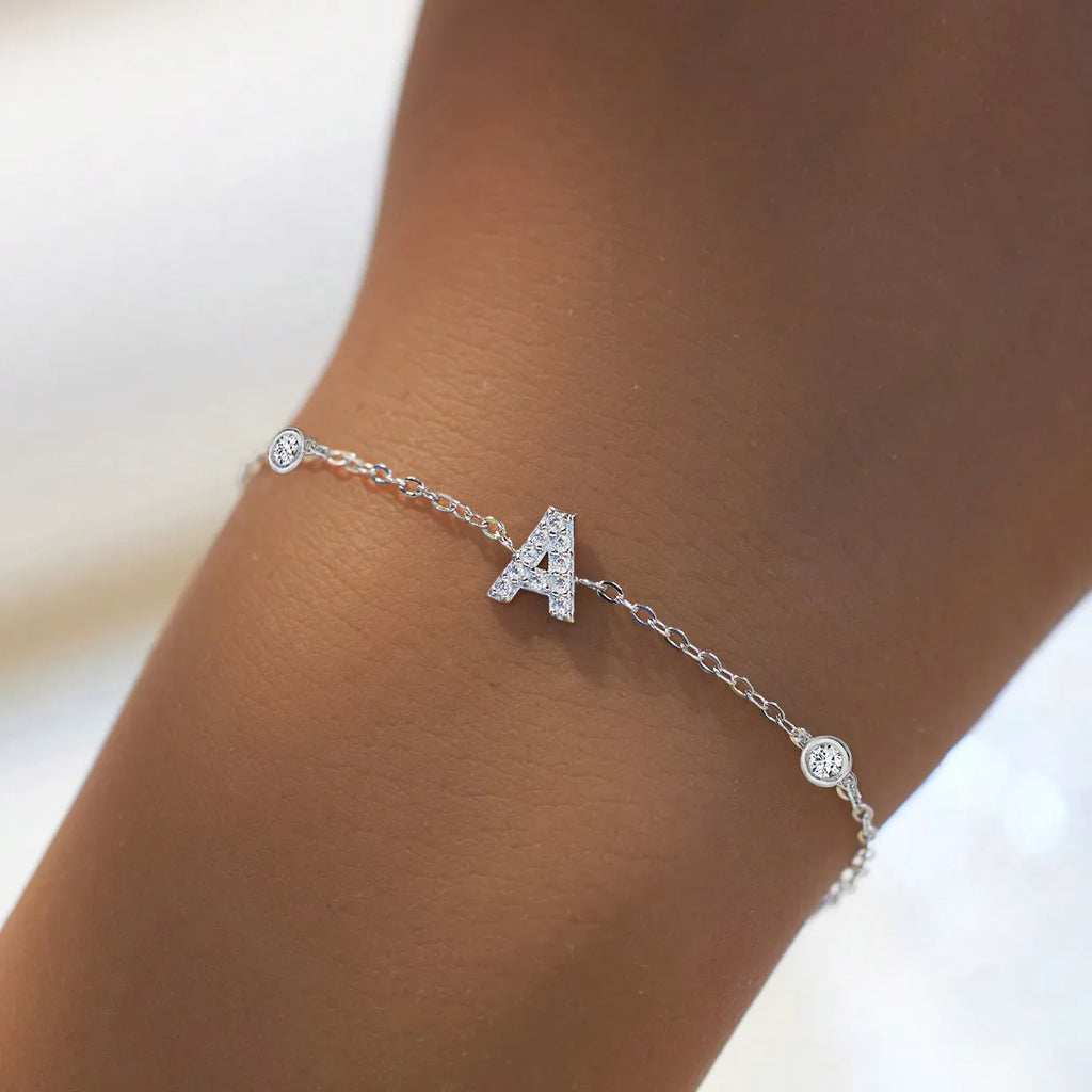 Initial Bracelet 925 Sterling Silver Adjustable Chain Bracelet