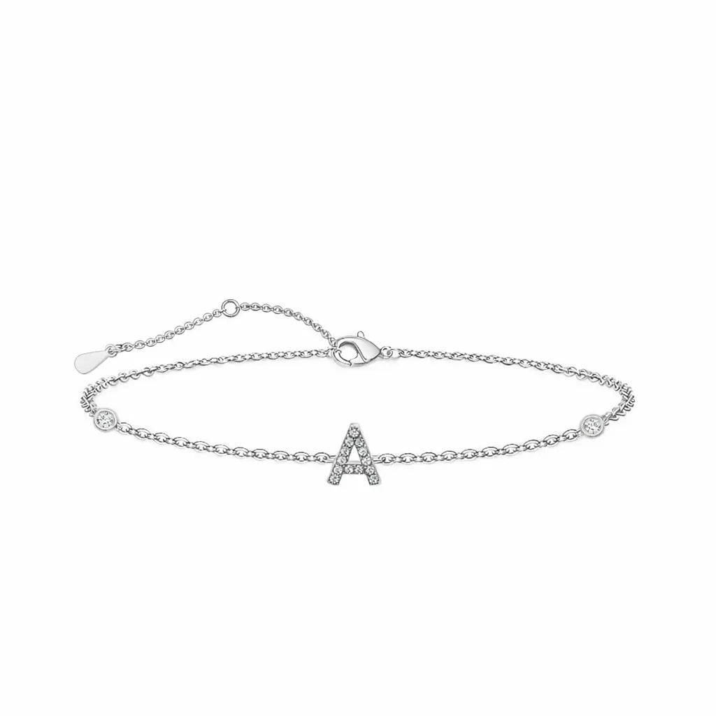 Initial Bracelet 925 Sterling Silver Adjustable Chain Bracelet