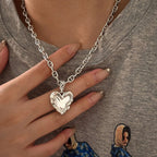 925 Sterling Silver Heart Necklace With Irregular Textured Pendant