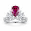 Lab Created Ruby Ring 925 Sterling Silver Pear Shaped Crown Setting