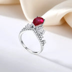 Lab Created Ruby Ring 925 Sterling Silver Pear Shaped Crown Setting