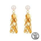 Leaf Dangle Earrings in 925 Sterling Silver Pearl Tassel Style