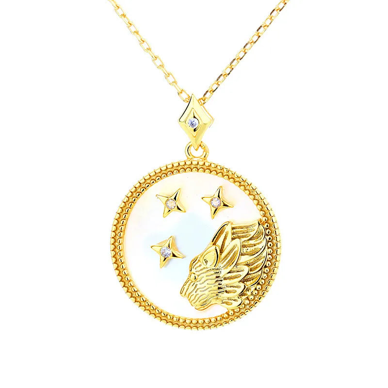 Zodiac Coin Pendant Necklace 925 Sterling Silver Gold