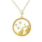Zodiac Coin Pendant Necklace 925 Sterling Silver Gold