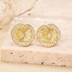 Lotus Leaf Stud Earrings 925 Sterling Silver with Cubic Zirconia