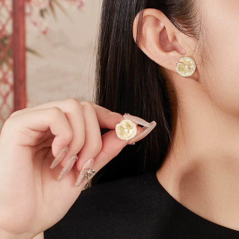 Lotus Leaf Stud Earrings 925 Sterling Silver with Cubic Zirconia