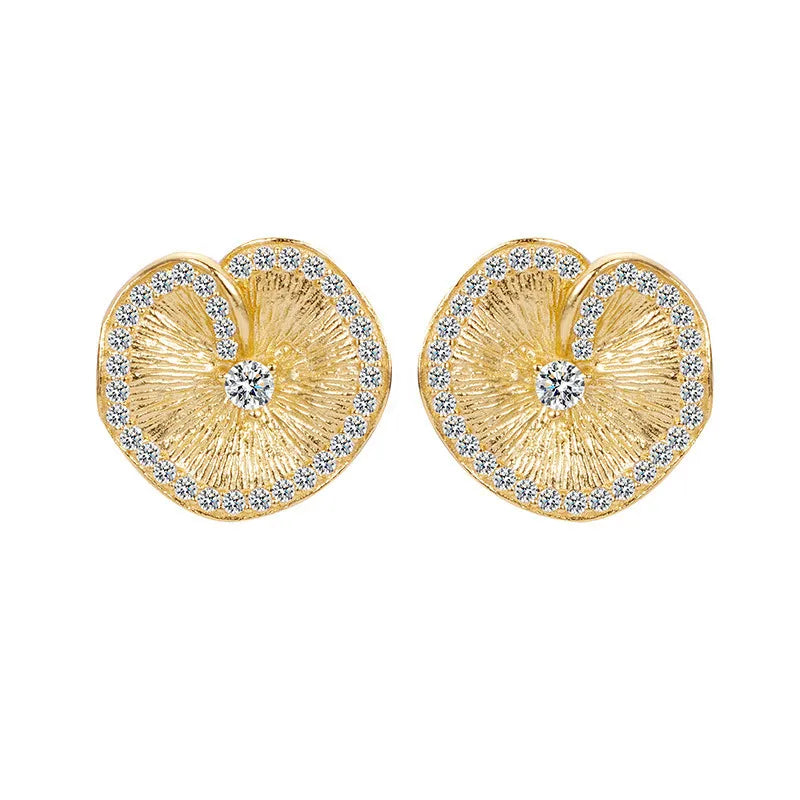Lotus Leaf Stud Earrings 925 Sterling Silver with Cubic Zirconia