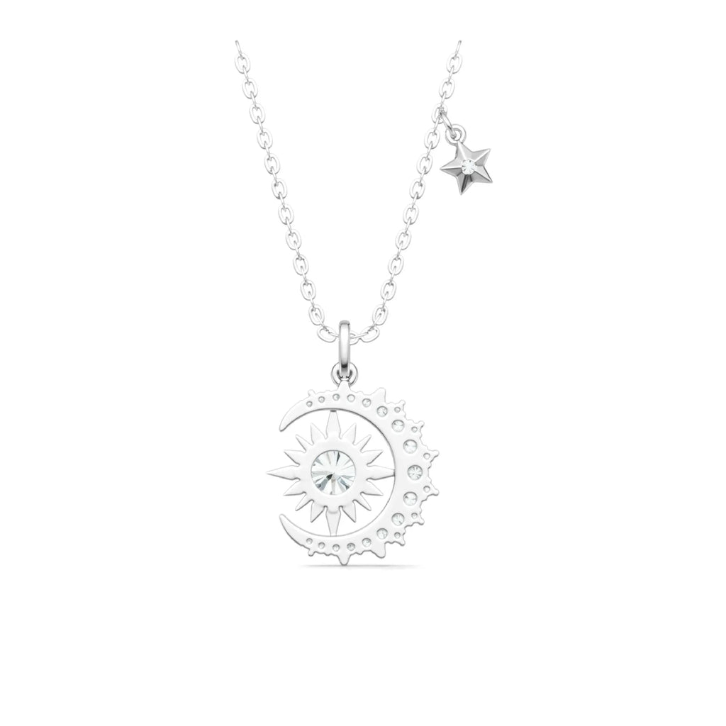 Moon and Star Necklace | 1 Carat Moissanite Crescent Moon Pendant in 925 Sterling Silver