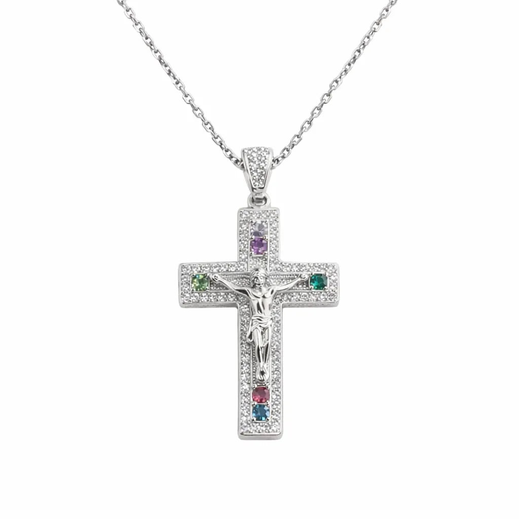 Moissanite Cross Necklace in 925 Sterling Silver Crucifix Religious Necklace for Men & Women