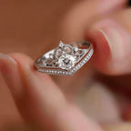 Princess Crown Ring 925 Sterling Silver 1 Carat Moissanite Beaded Edge Design