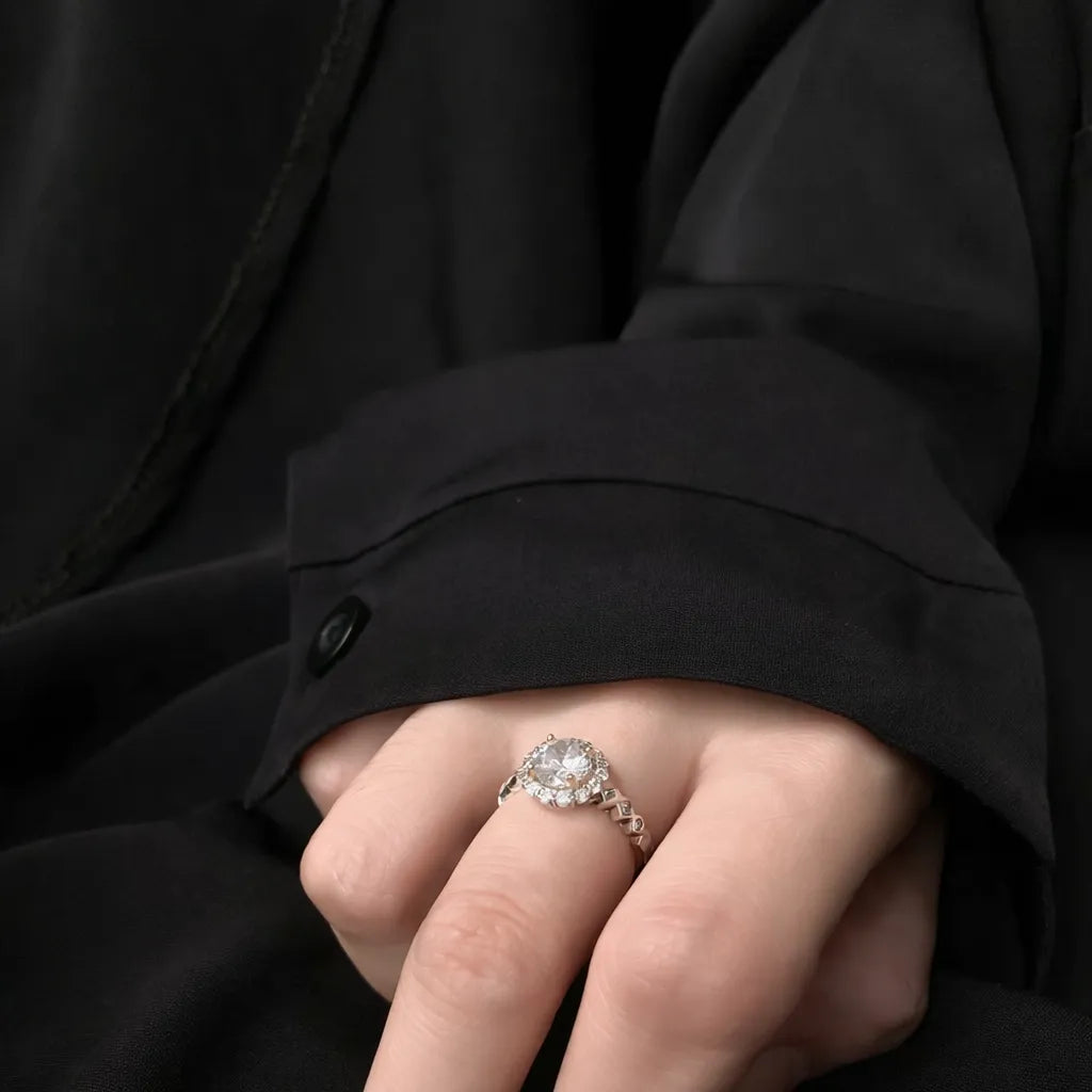 925 Sterling Silver Moissanite Ring 1 Carat Adjustable Halo Ring