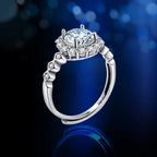 925 Sterling Silver Moissanite Ring 1 Carat Adjustable Halo Ring