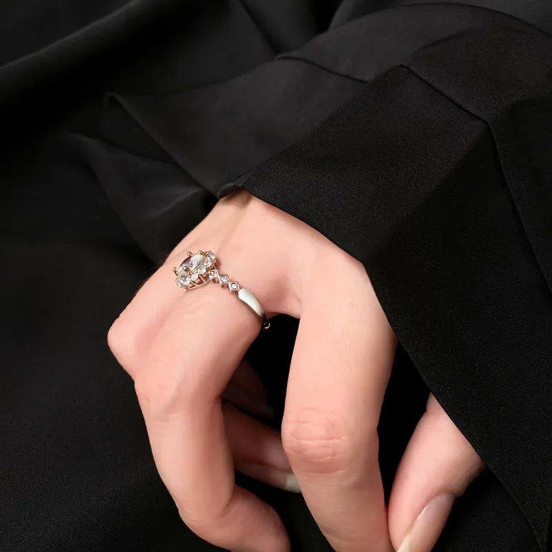 925 Sterling Silver Moissanite Ring 1 Carat Adjustable Halo Ring