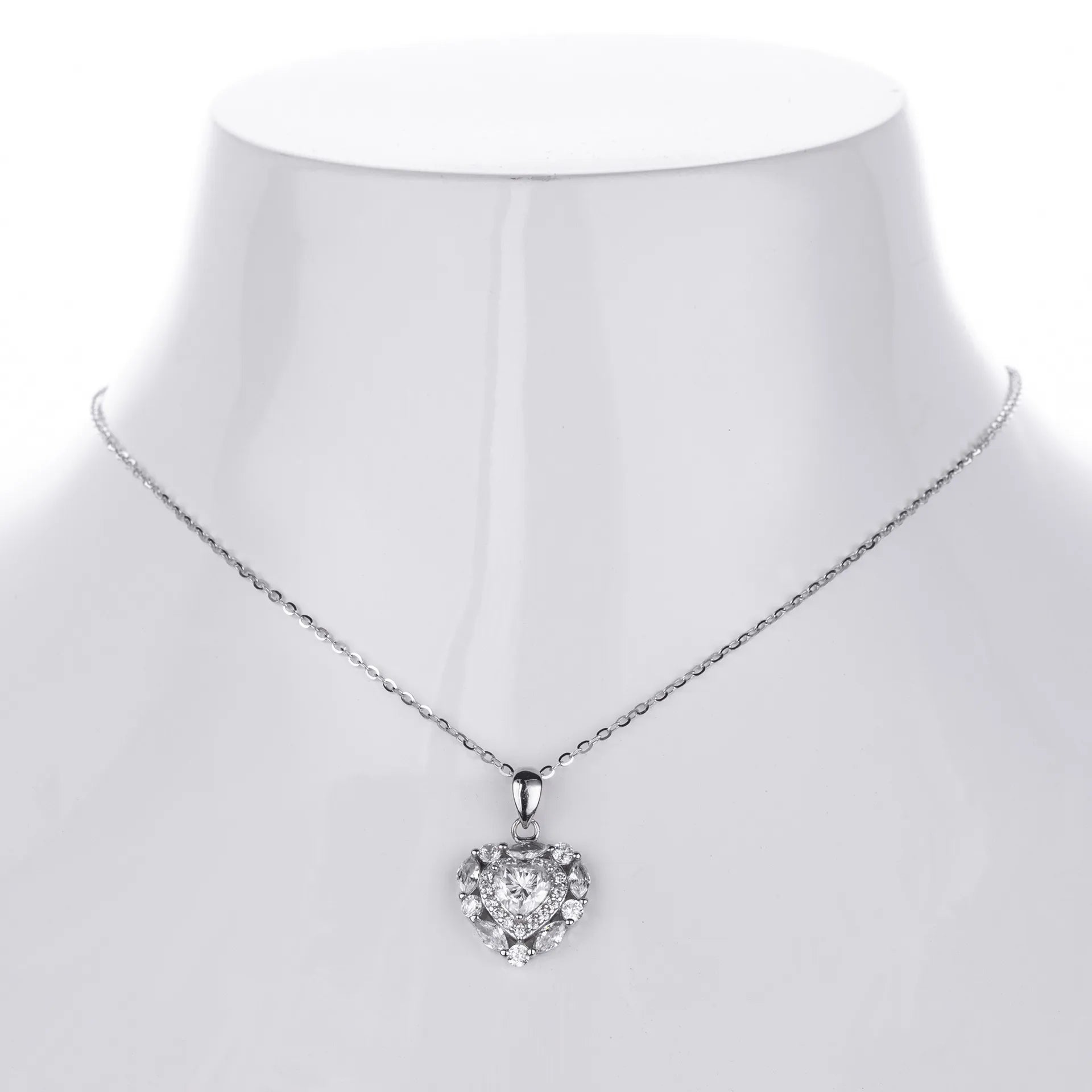 Moissanite Heart Necklace 925 Sterling Silver 0.5 Carat Heart Cut Stone With Pave Frame