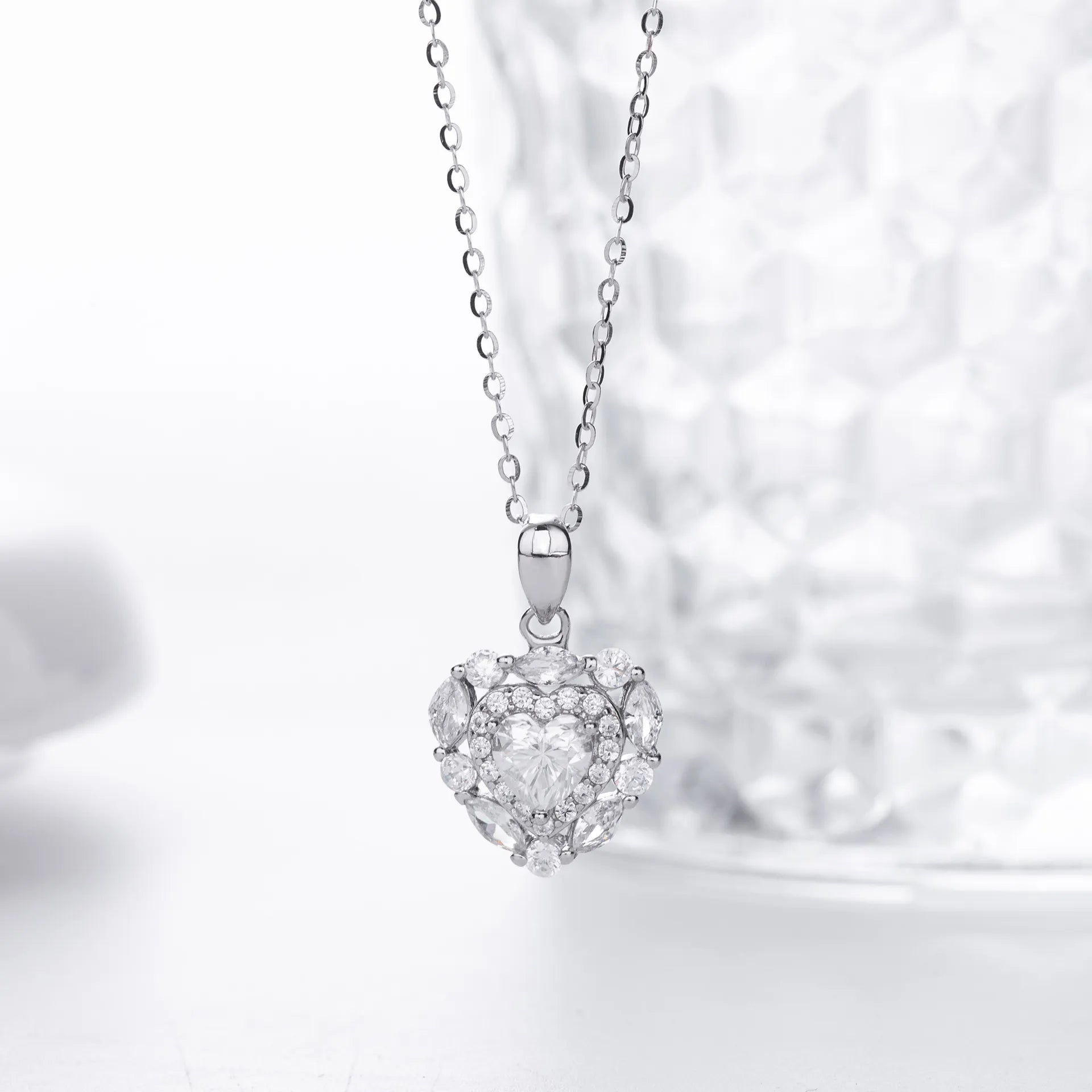 Moissanite Heart Necklace 925 Sterling Silver 0.5 Carat Heart Cut Stone With Pave Frame