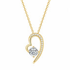 Moissanite Heart Necklace 925 Sterling Silver Asymmetrical Open Heart Design With 1 Carat Center Stone