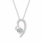 Moissanite Heart Necklace 925 Sterling Silver Asymmetrical Open Heart Design With 1 Carat Center Stone