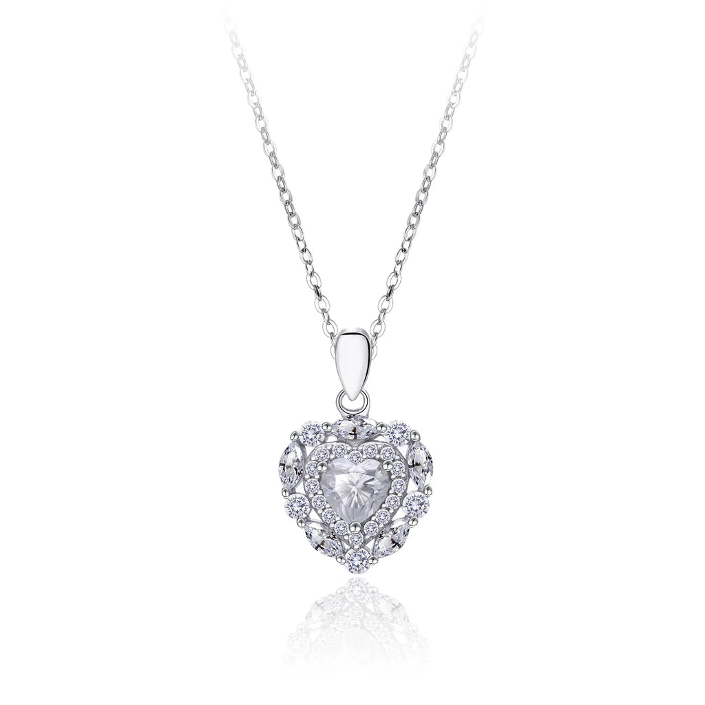 Moissanite Heart Necklace 925 Sterling Silver 0.5 Carat Heart Cut Stone With Pave Frame