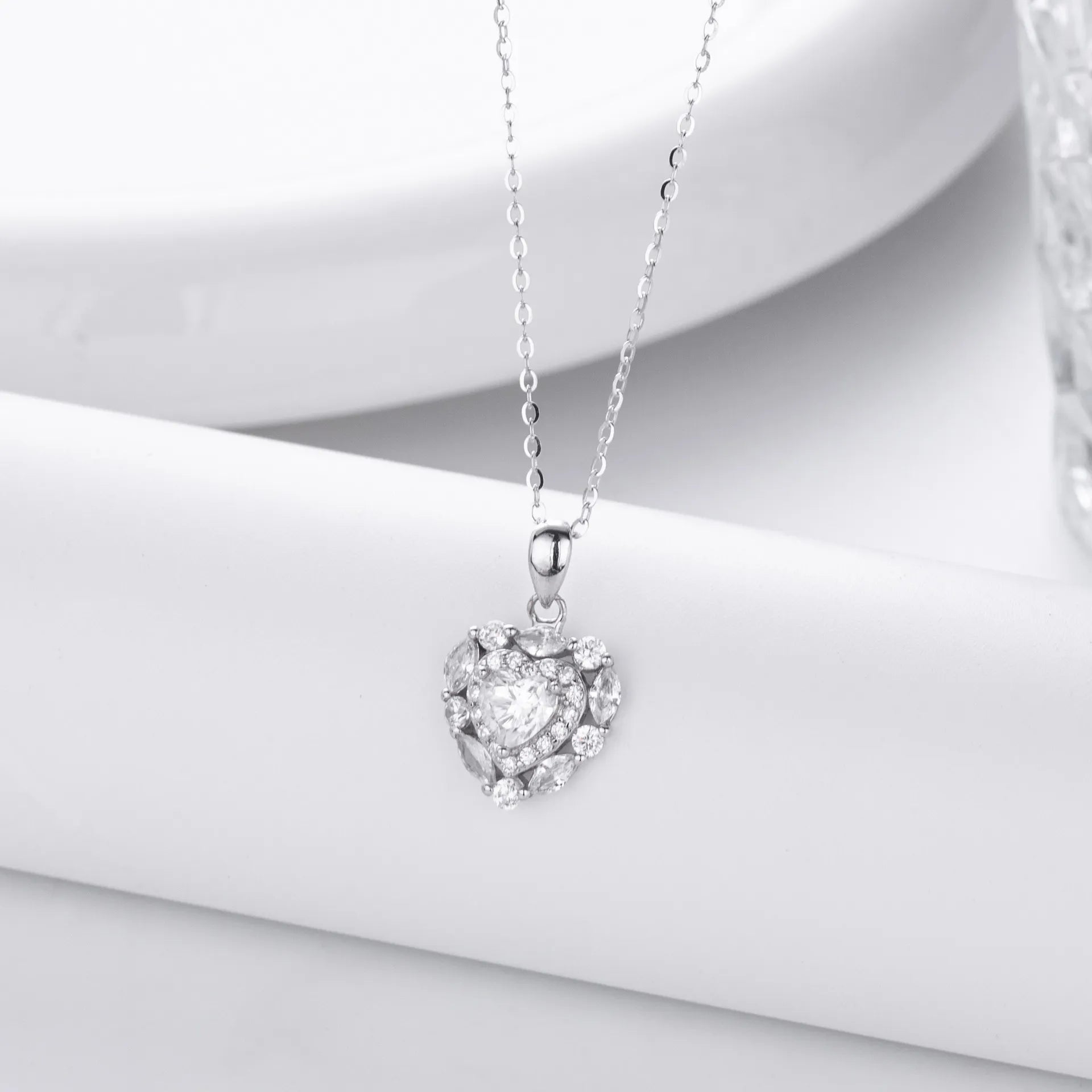 Moissanite Heart Necklace 925 Sterling Silver 0.5 Carat Heart Cut Stone With Pave Frame