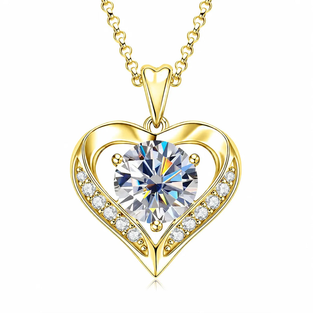 Moissanite Heart Pendant 925 Sterling Silver Necklace With 3 Carat Center Stone Held in a Heart Frame