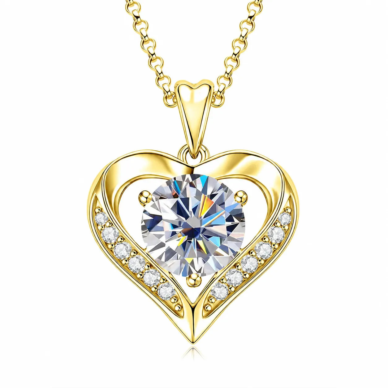 Moissanite Heart Pendant 925 Sterling Silver Necklace With 3 Carat Center Stone Held in a Heart Frame