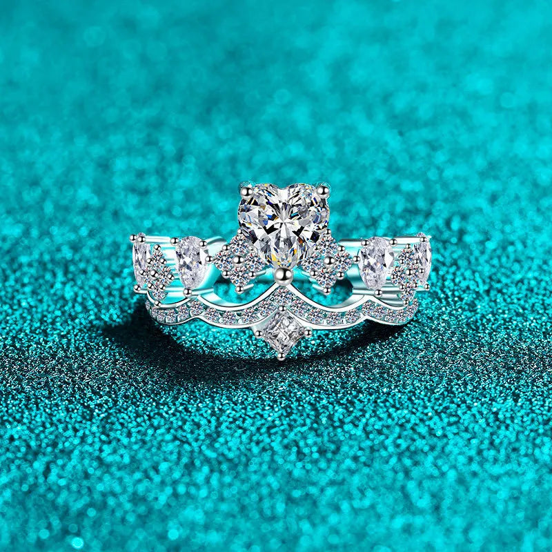 Heart Cut Moissanite Ring 925 Sterling Silver With Crown Setting