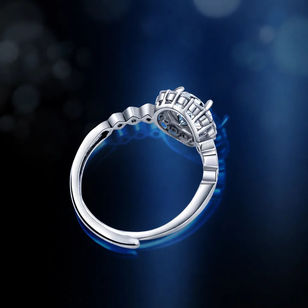 925 Sterling Silver Moissanite Ring 1 Carat Adjustable Halo Ring