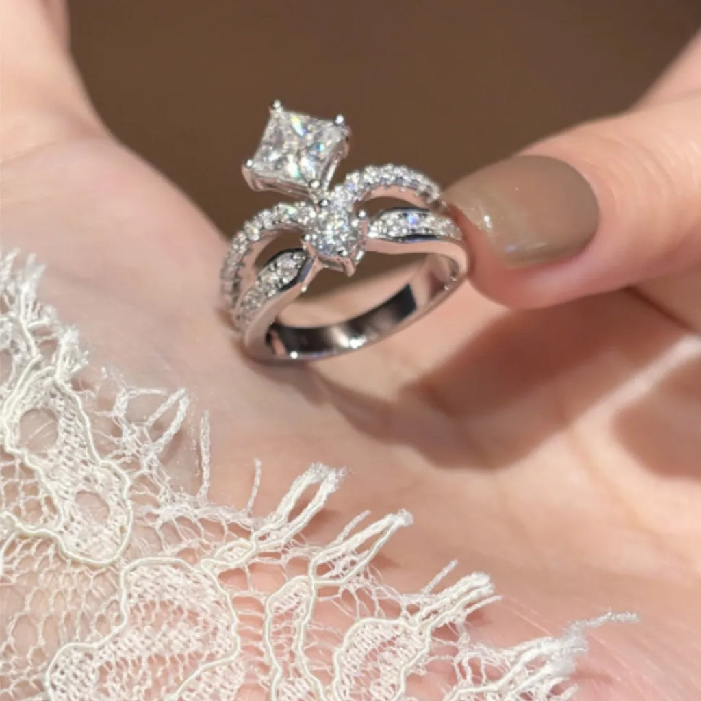 Princess Cut Moissanite Ring 1 Carat 925 Sterling Silver Crown Design