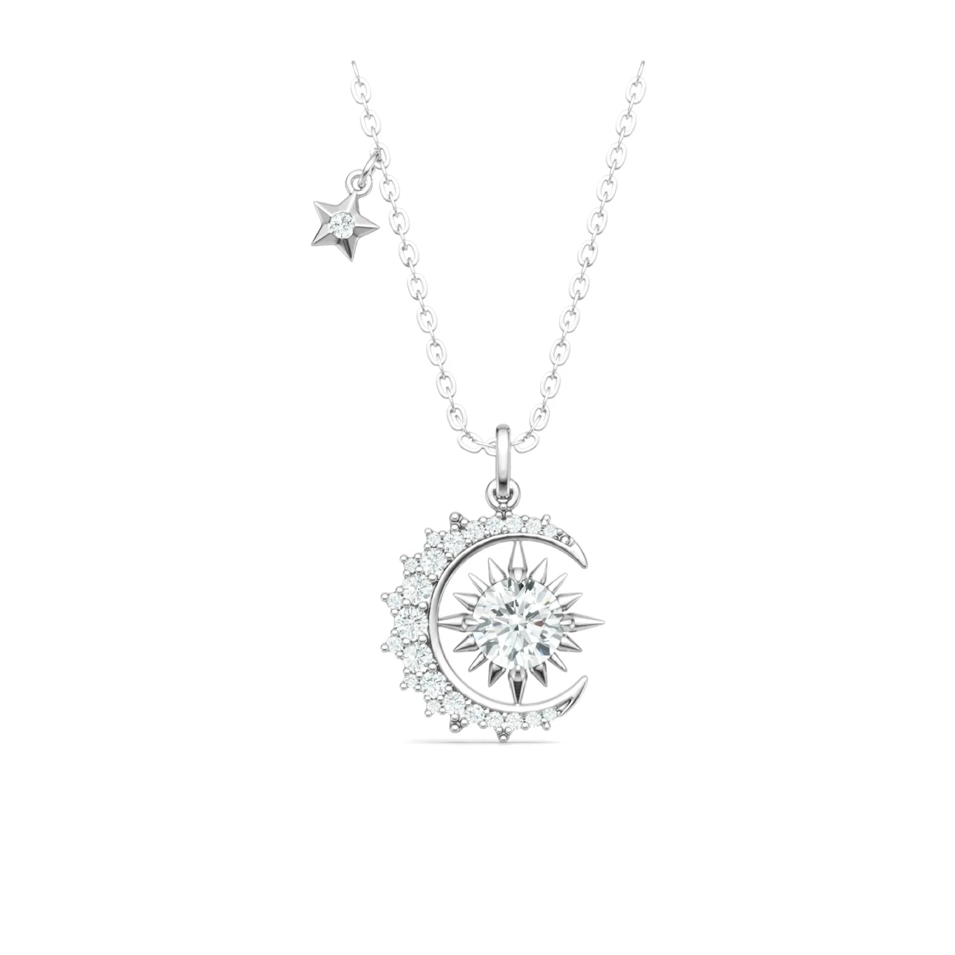 Moon and Star Necklace | 1 Carat Moissanite Crescent Moon Pendant in 925 Sterling Silver