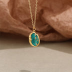 Moon Face Necklace 925 Sterling Silver 18K Gold Plated Green Starry Pendant