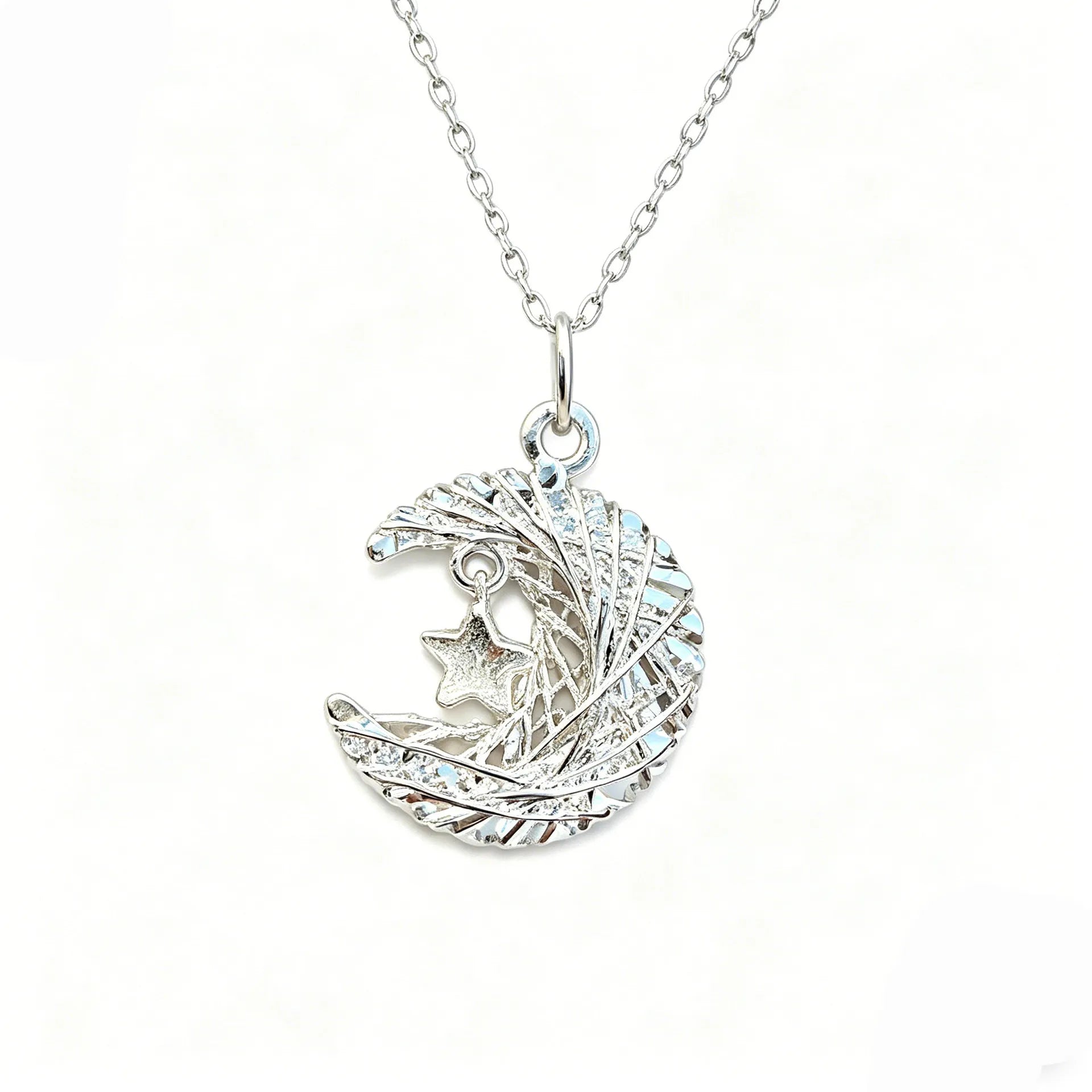 Moon And Star Necklace 925 Sterling Silver Woven Moon Design
