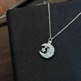 Moon And Star Necklace 925 Sterling Silver Woven Moon Design