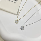 Mother of Pearl Necklace 925 Sterling Silver Rounded Square Pendant