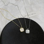 Mother of Pearl Necklace 925 Sterling Silver Rounded Square Pendant