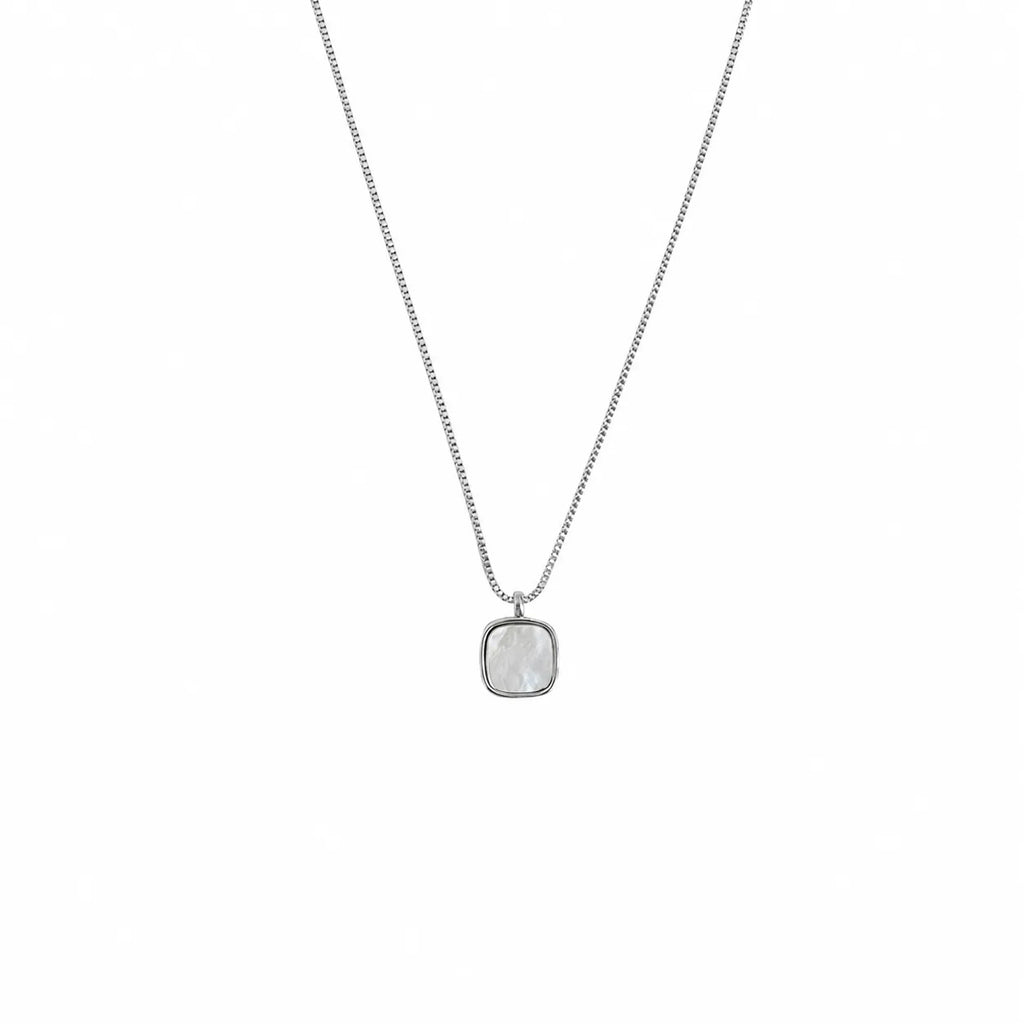 Mother of Pearl Necklace 925 Sterling Silver Rounded Square Pendant