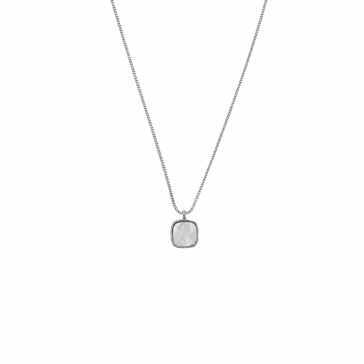 Mother of Pearl Necklace 925 Sterling Silver Rounded Square Pendant