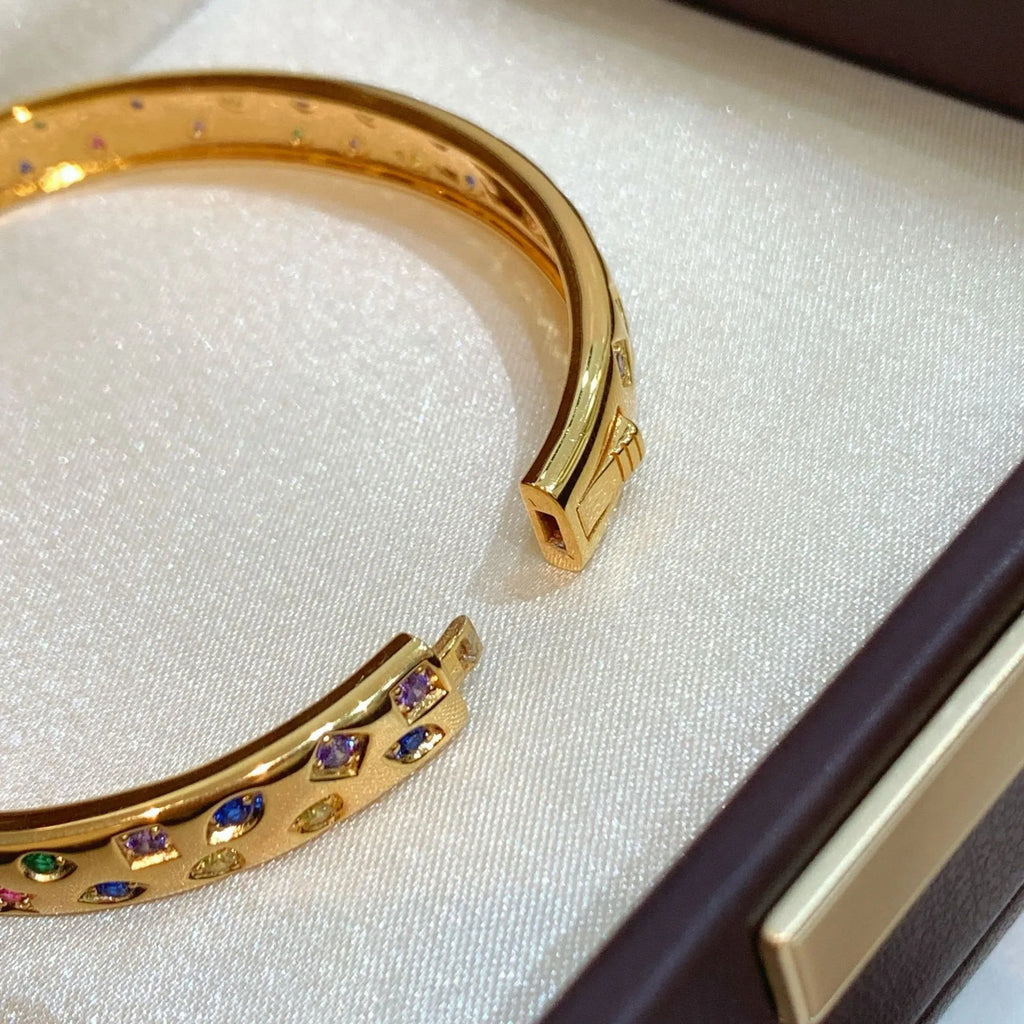 Multicolor Stone Bangle 925 Sterling Silver Scattered Cubic Zirconia Accents